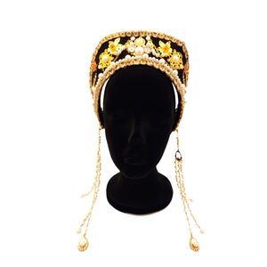 Renaissance Queen Tudors Headband Black and Gold Deluxe Handmade